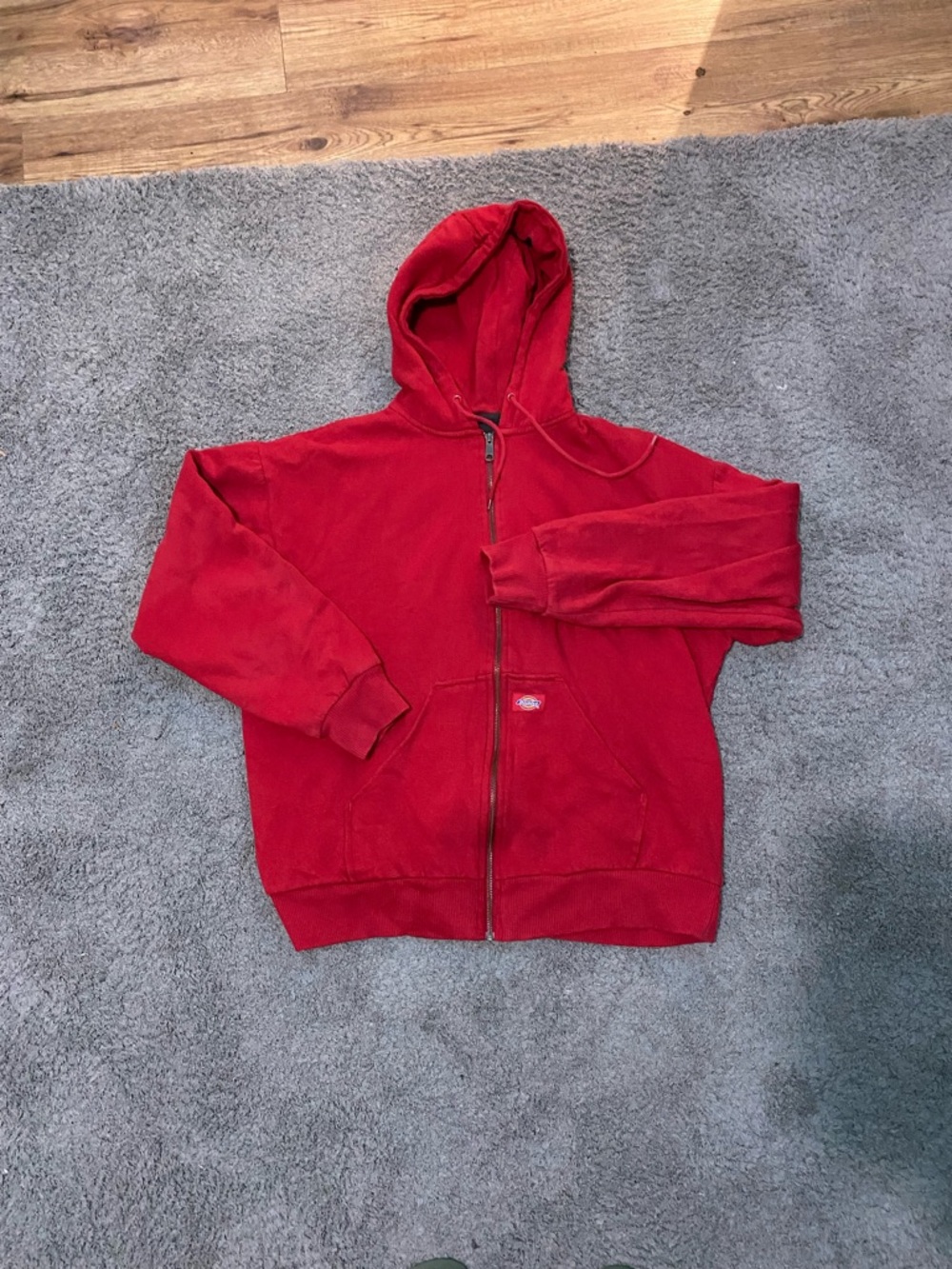 Vintage rare Dickies Red Hooded Zip Sweatshirt with Dark Gray Lining